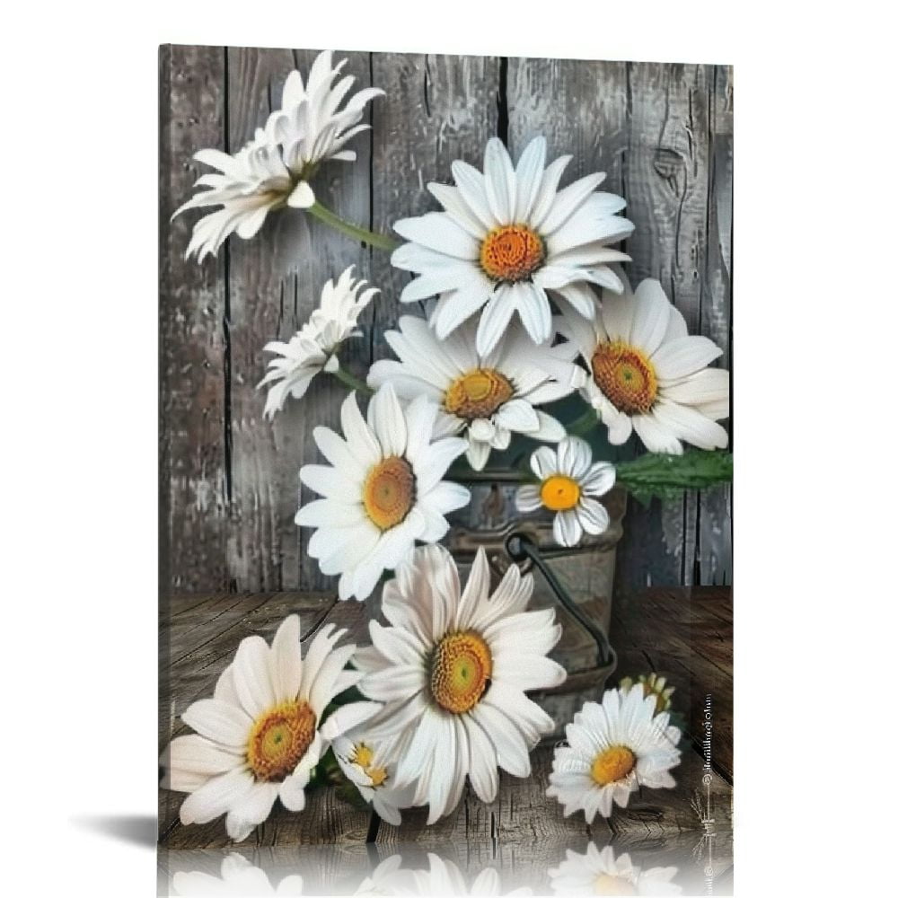 EastSmooth Framed Rustic Farmhouse White Sunflower Wall Art Decor for ...