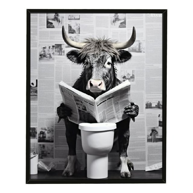 EastSmooth Funny Highland Cow Wall Art, Humor Animals Bathroom Artwork