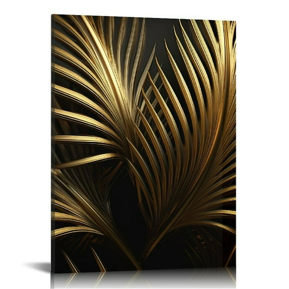 EastSmooth Gold Leaf Art Prints Modern Black Gold Botanical Tropical Plant Leaves Art Wall Pictures Canvas Prints Gallery Wall Art Poster Wall Decor Bedroom Room Home Decor