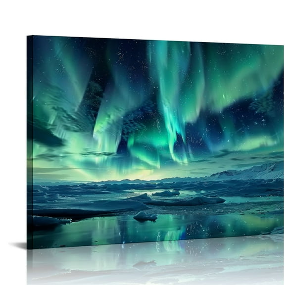 EastSmooth Green Blue Aurora Wall Art Northern Canvas Prints on Picture Aurora Borealis Nature Starry Scenery Landscape Modern Wall Decor for Home Bathroom Bedroom,Modern,Wall