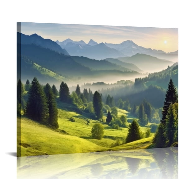 EastSmooth Green Mountain Wall Art Sunrise Nature National Park Landscape Canvas Prints Decor Misty Forest Scenery Picture Painting Modern Artwork Decoration