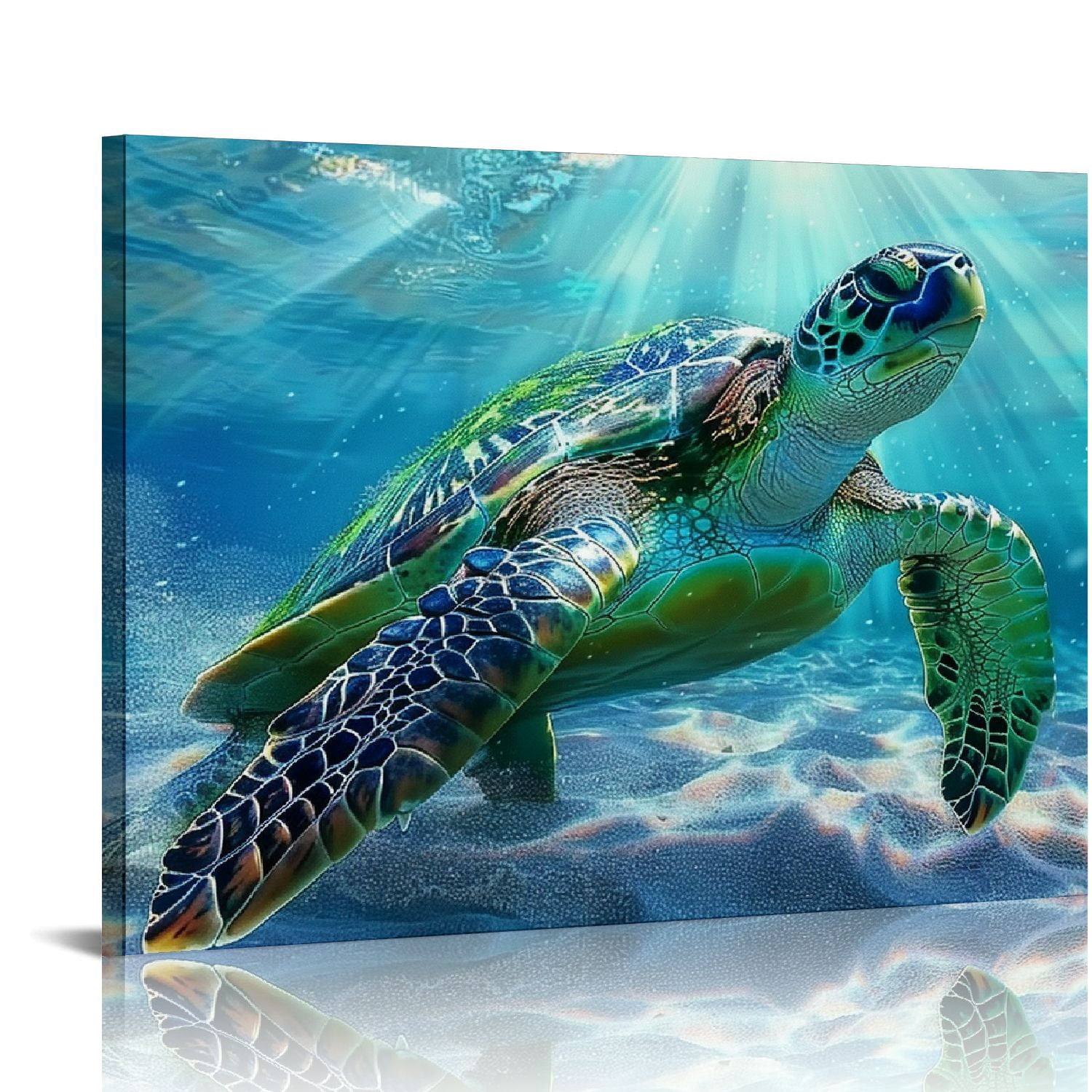 EastSmooth Green Sea Turtle Wall Decor Tropical Canvas Wall Art Prints Hawaii Turtle Picture Gift Florida Sea Life Teal Watercolor Ocean Animal Painting Small Framed Pictures for Bathroom Living Room