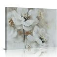 thumbnail image 1 of EastSmooth  Grey and White Poppy Flower Canvas Wall Art - Painted Floral with Gold Foil - Abstract Magnolia Picture for Living Room Bedroom Bathroom Decor 16x12in, 1 of 6