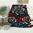 thumbnail image 1 of EastSmooth  Heavy Fleece Blanket, Plush Velvet Korean Style Mink Blanket Queen Size 79"x91", Two Ply Reversible Raschel Blanket - Silky Soft Wrinkle and Fade Resistant Thick Bed Blanket, Black Floral, 1 of 6