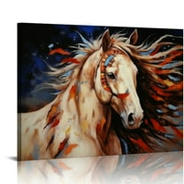 EastSmooth  Horse Native American Decor Colorful Southwestern Indian Horse Canvas Wall Art Framed Poster Prints Native Indian Horse Picture Artwork Home Bedroom Living Room  20x16in
