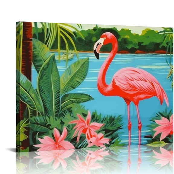 EastSmooth Hot Tropical Flamingo I Canvas Wall Art Print, Flamingo Artwork