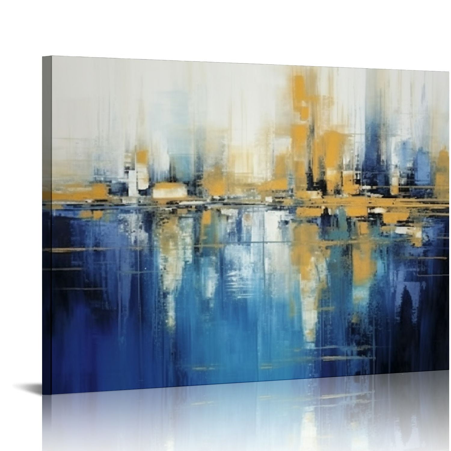 EastSmooth Indigo Blue and Gold Wall Art for Living Room Abstract Wall
