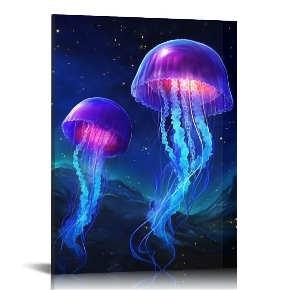 EastSmooth Jellyfish Wall Art Galaxy Canvas Picture Blue Fantastic ...