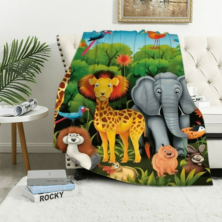 EastSmooth Jungle Animal Throw Blanket Cozy Flannel Animal Blanket for Kids Soft Jungle Blanket with Giraffe Elephant Lion Print Fuzzy Safari Zoo Blankets for Teen Child Girl Boy Gift Sofa Walmart