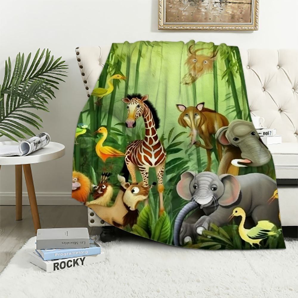 EastSmooth Jungle Animals Blanket Cartoon Forest Zoo Lion Deer Giraffe