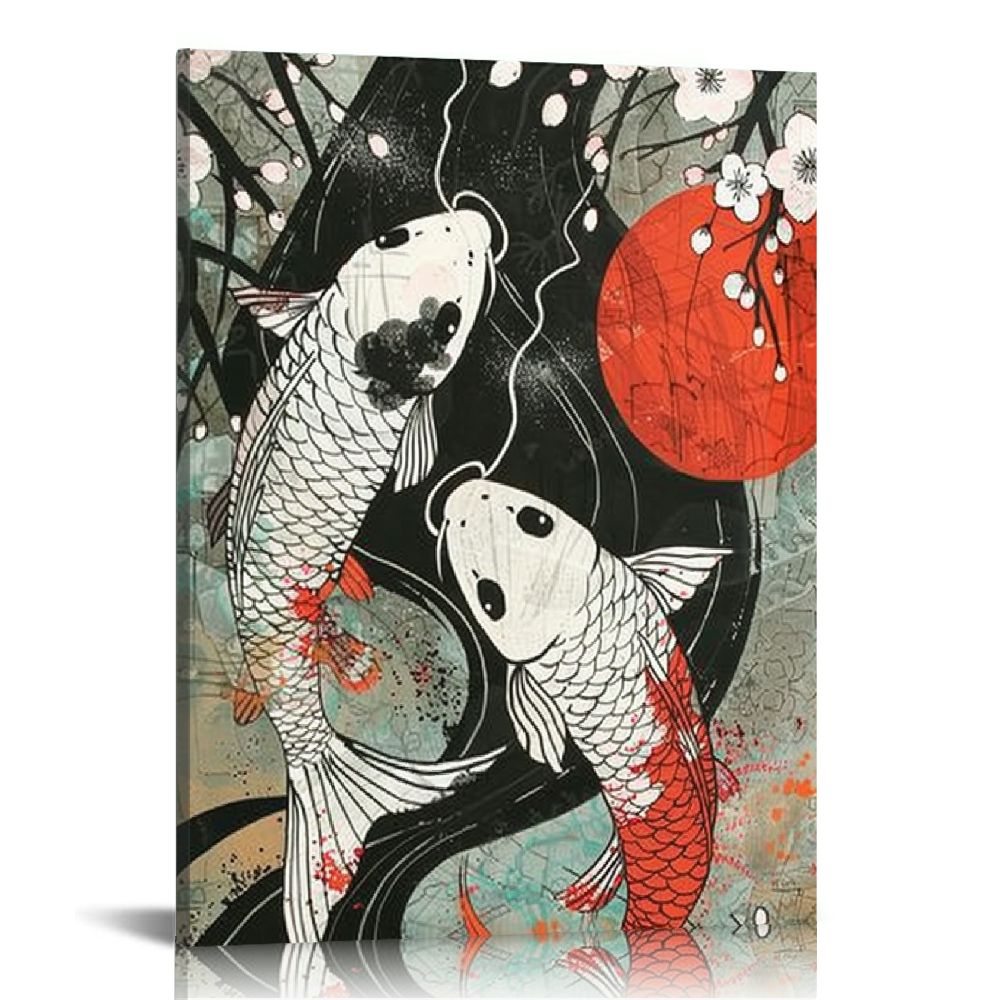 EastSmooth Koi Fish Wall Art Yin Yang Poster Canvas Printing Room ...