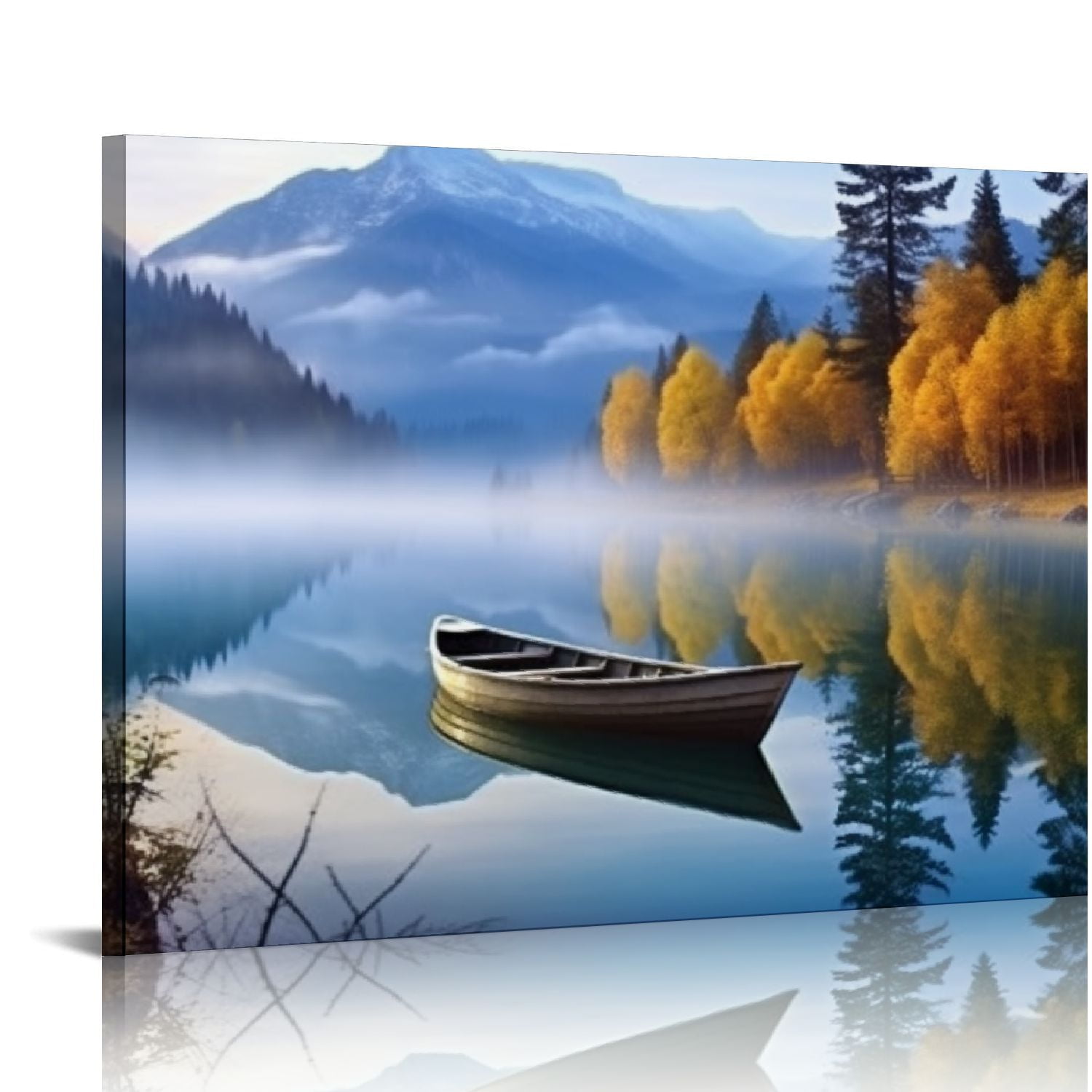EastSmooth Lake Canvas Wall Art Blue Mountain Sky Nature Landscape Boat ...