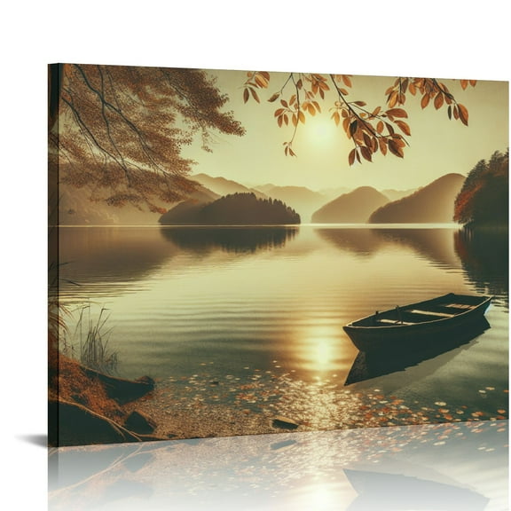 EastSmooth Lake Landscape Canvas Wall Art: Sunset Nature Scenery Picture Print Decor Relaxing Boat Water Artwork for Bedroom Living Room Home Office Decoration