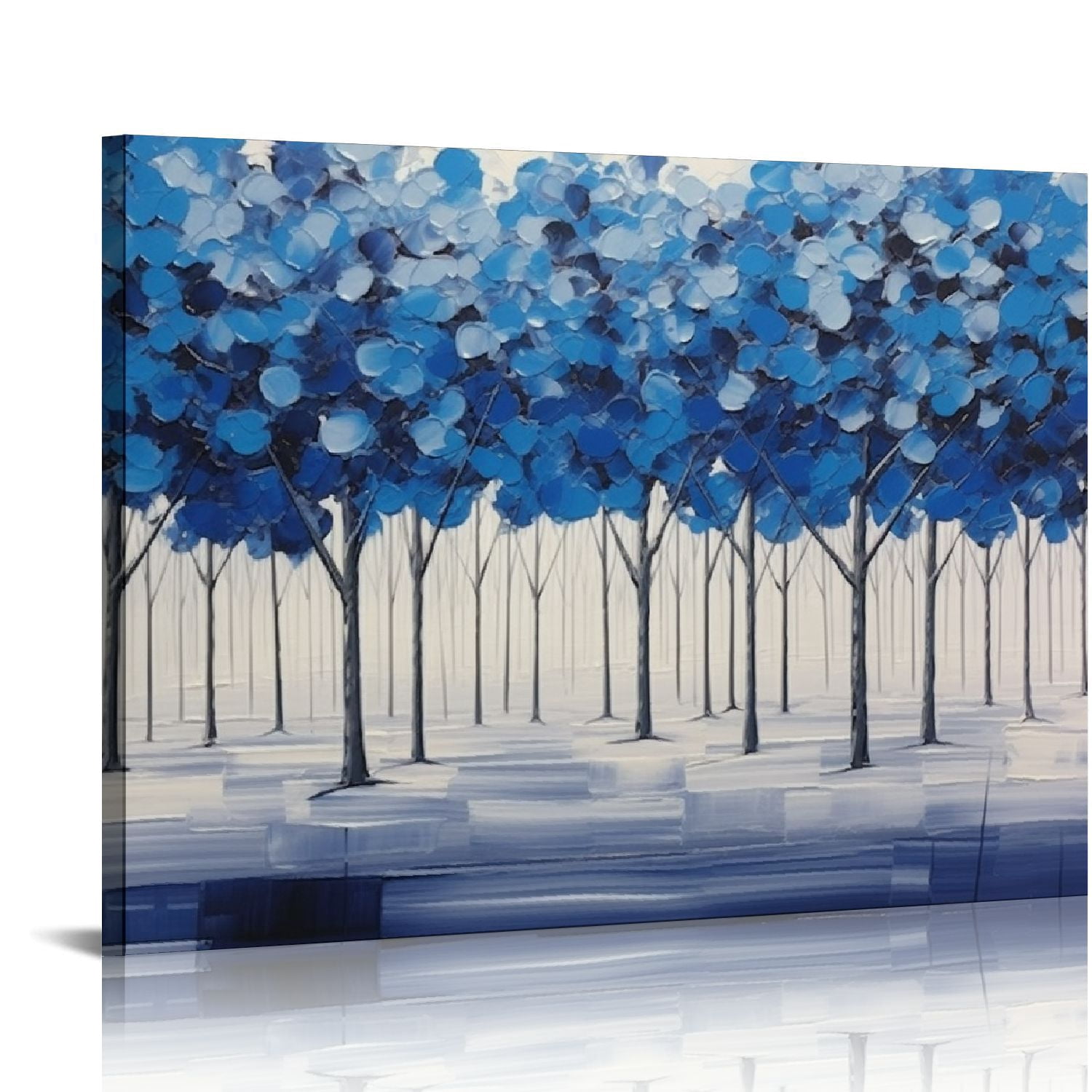 EastSmooth Landscape Painting Abstract Tree Canvas Art Indigo Blue ...