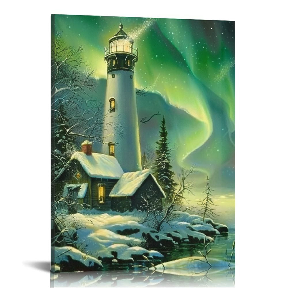 Lingy Landscape Wall Art Canvas - Nature Scenery Picture house Under The Aurora - National Park ...