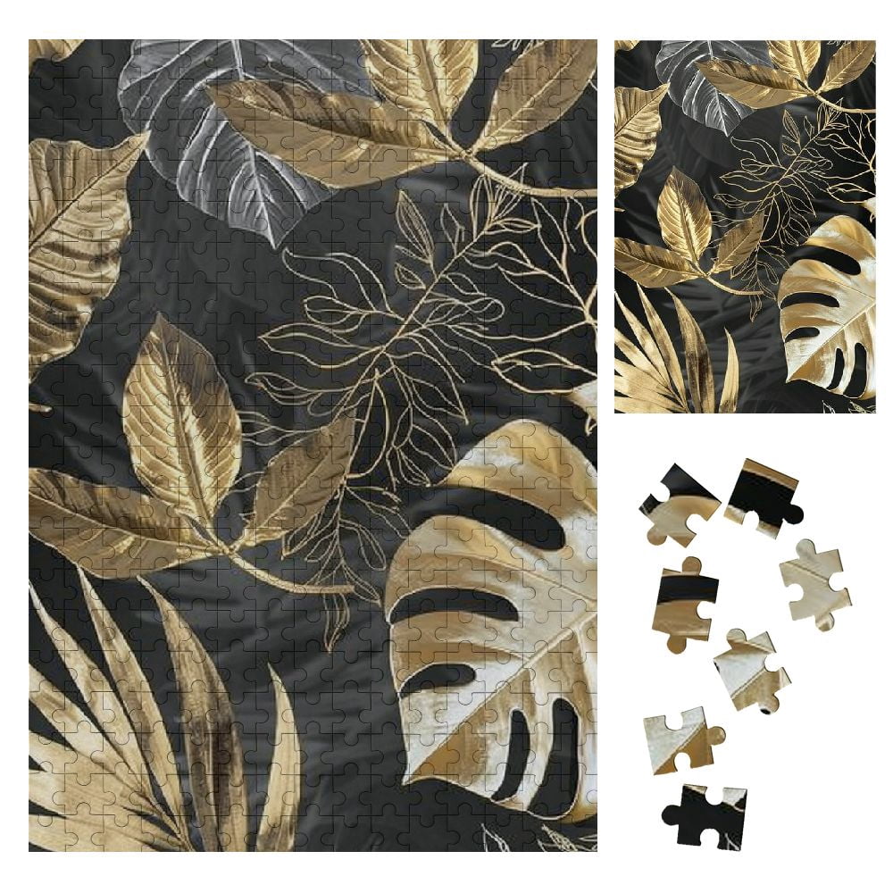 EastSmooth Leaves Plants Gold Foil Wooden Jigsaw Puzzle Vertical Style ...