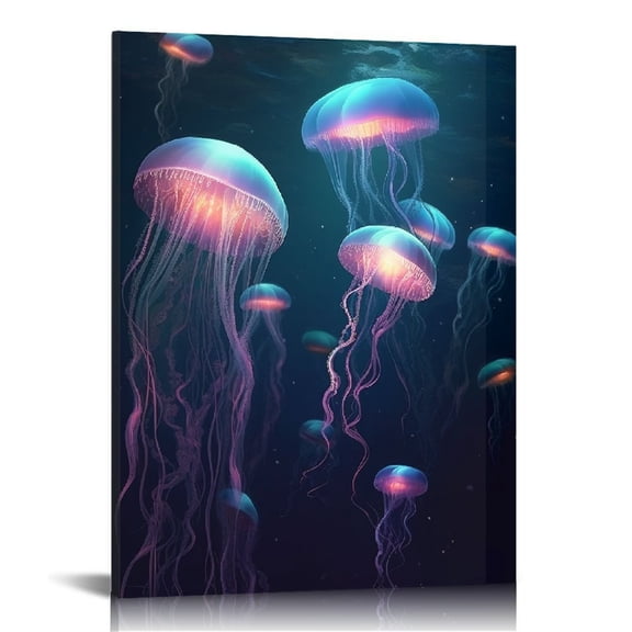EastSmooth Living room wall art,Colorful jellyfish,Ocean themed canvas printed bedroom decor, underwater creatures wall pictures, home bedroom, children's room, office decor