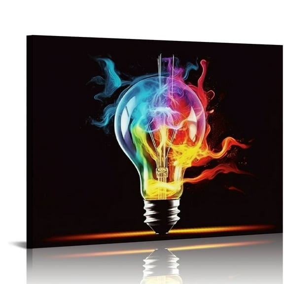 EastSmooth  Modern Wall Art Canvas Prints.Bulb with Splash of Colors painting.Poster for Living Room Office Decor