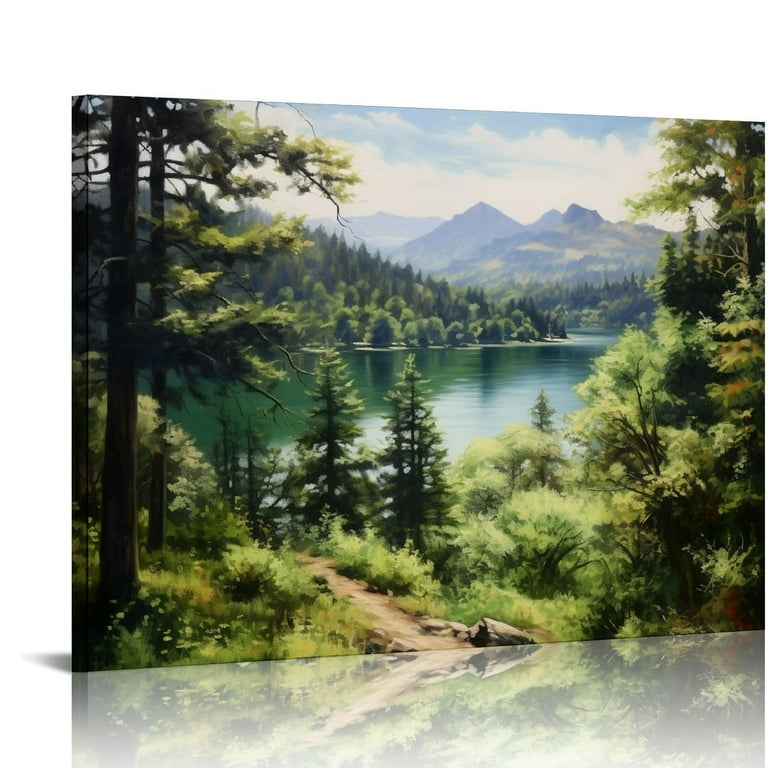 Mountainscape Wood Art PRINT, Modern Rustic Decor, Lake house Artwork, Mountain high quality Range Skyline, Trees, Blue, Green, Walnut, Colorado, Western