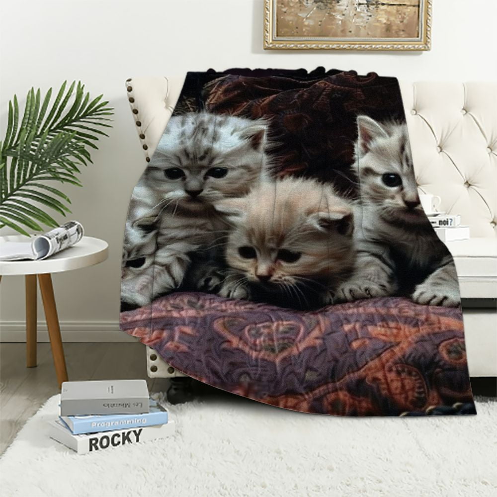 EastSmooth Navy Blue Cat Sherpa Throw Blanket for Teenager Birman Cat