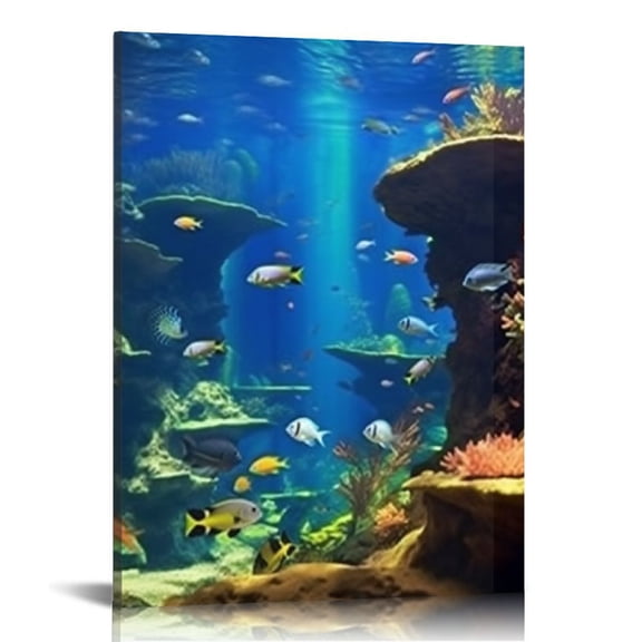 EastSmooth Ocean Fish Picture for Living Room Underwater World Painting Coral Reef Artwork Undersea Sea Life Wall Art Print on Canvas Giclee Aquarium Home Modern Decor Framed Ready to Hang