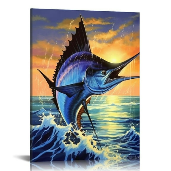 EastSmooth  Ocean Jumping Blue Marlin Fishing Poster Decorative Painting Canvas Wall Art Living Room Posters Bedroom Painting