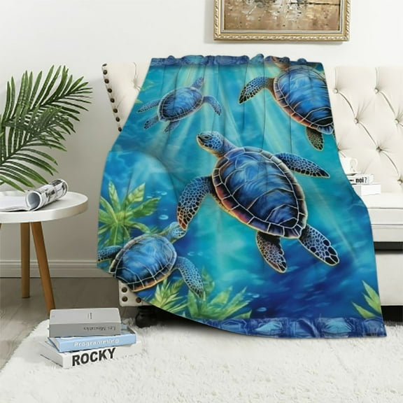 EastSmooth Ocean Sea Turtle Blanket Nautical Turtle Throw Blanket Turtle Stuff Animal Gifts for Girls Boys Kids Lover Woman Adults Cozy Comfort Plush Flannel Blanket Decor for Couch Sofa Bed