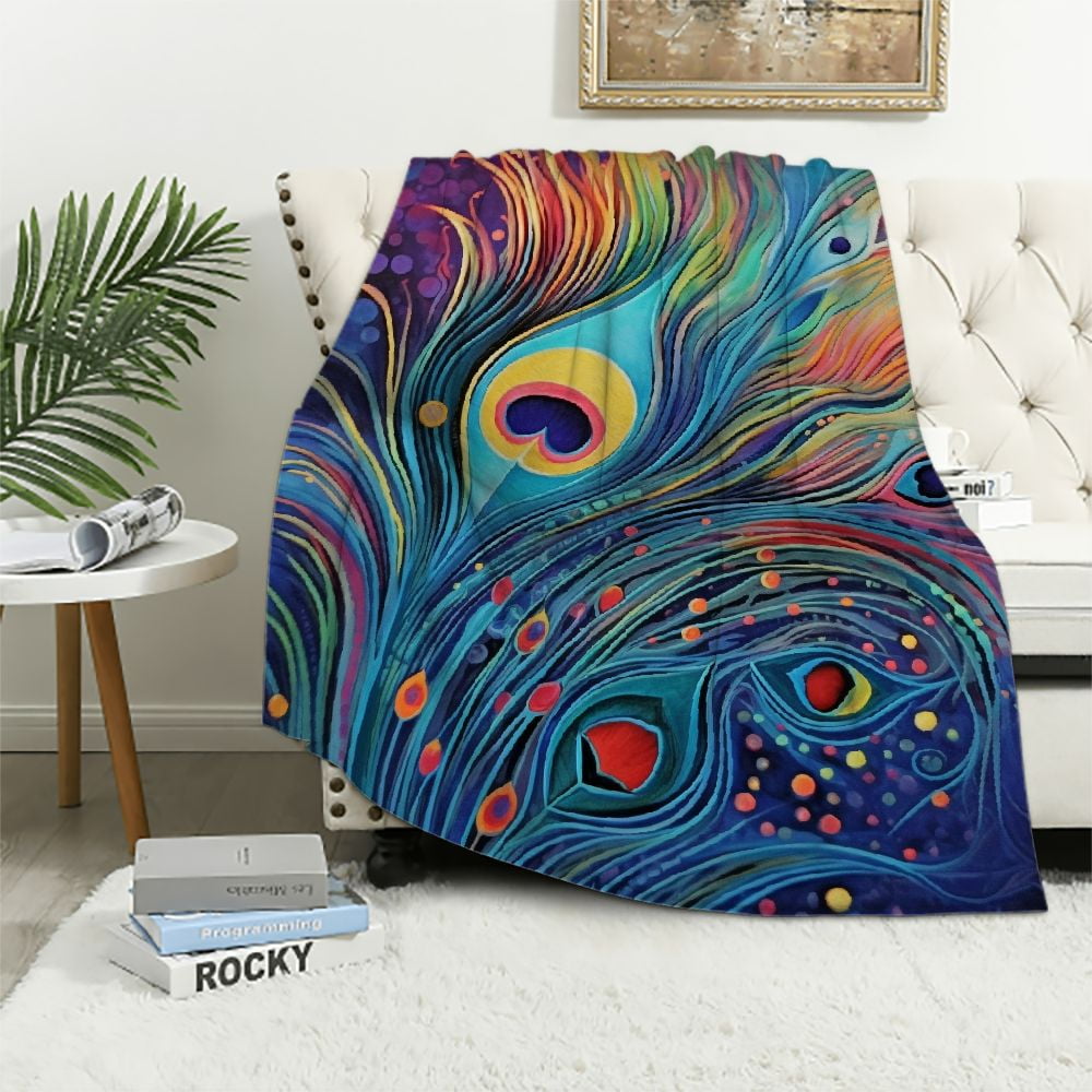 EastSmooth Peacock Feathers Blanket Gifts for Women Girls Vintage