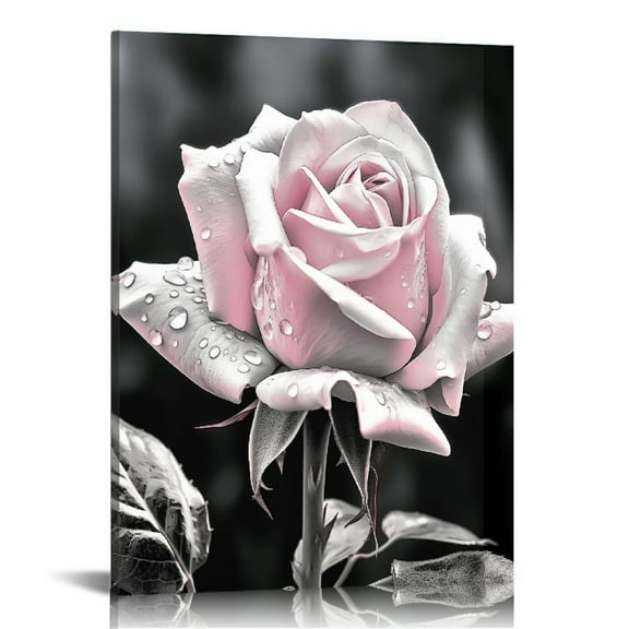 EastSmooth  Pink Rose Flowers Picture Decor Wall Art Girls Bedroom Floral Black and White Canvas Print Ornament