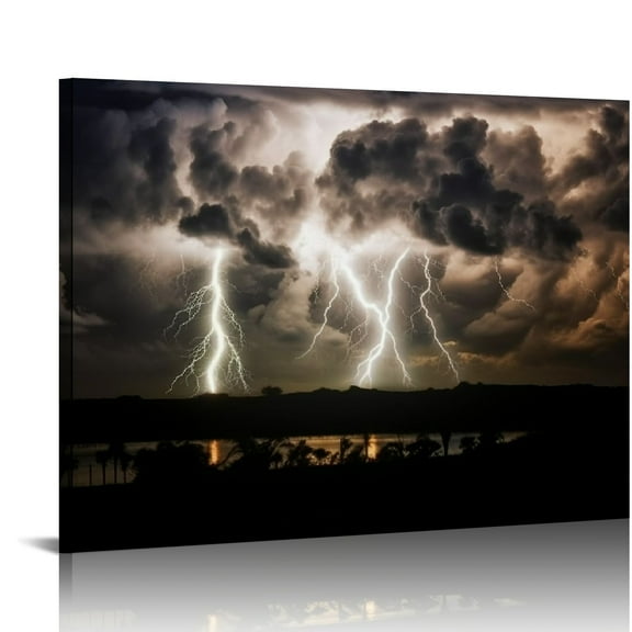 EastSmooth Powerful Thunderstorm Storm Lightning Extreme Weather Poster Canvas Poster Wall Art Decor Print Picture Paintings for Living Room Bedroom Decoration