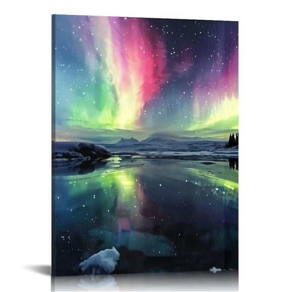EastSmooth Purple Green Northern Modern Canvas Print Amazing Aurora Borealis Landscape Wall Art Pictures For Home Decor Living Room Office Ready To Hang