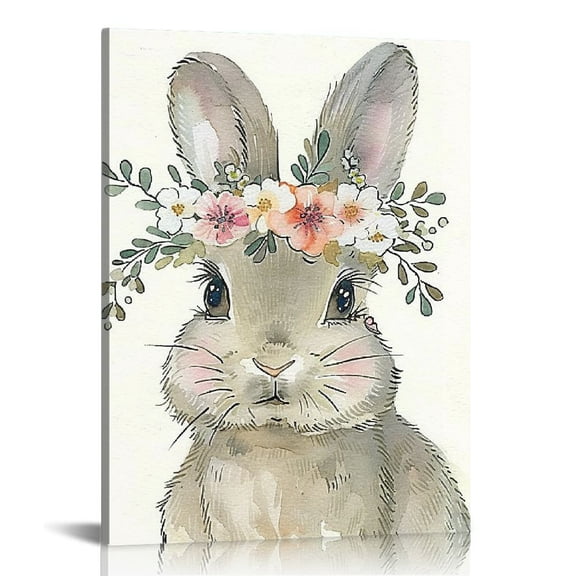 EastSmooth Rabbit Canvas Wall Art Nursery Artwork Canvas Animal Picture With Flowers Cute Wall Art Bunny Funny Animal Picture Wall Decor Bunny Nursery Picture Cute Rabbit Poster Painting