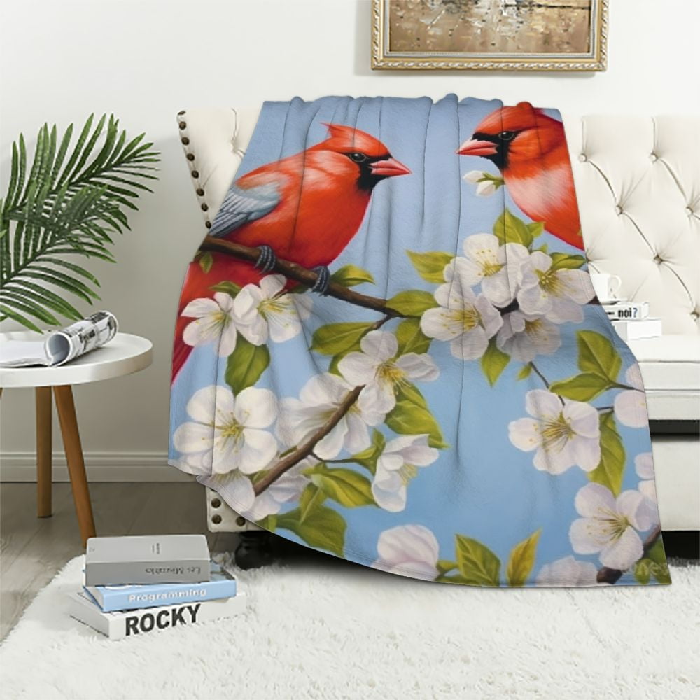 EastSmooth Red Cardinal Birds and Cherry Flowers Throw Blanket Ultra