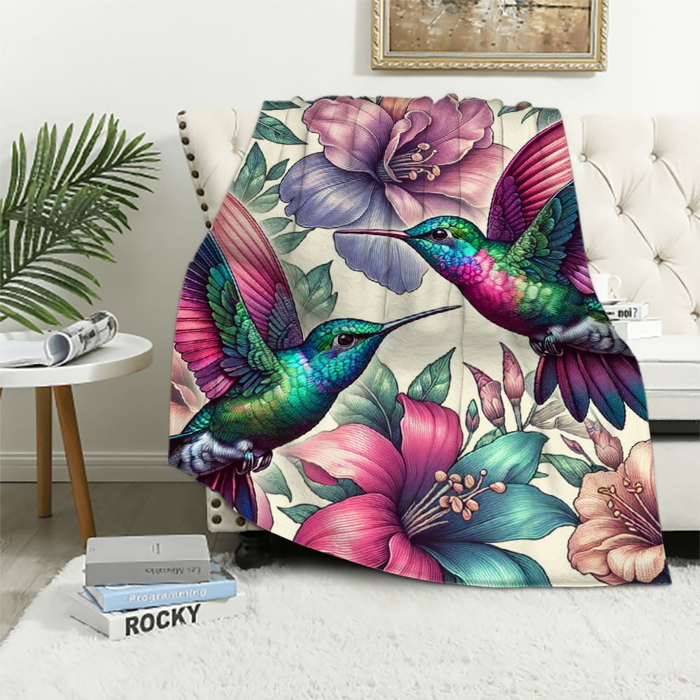 EastSmooth Retro Hummingbird Floral Blanket Gifts for Women Soft Warm