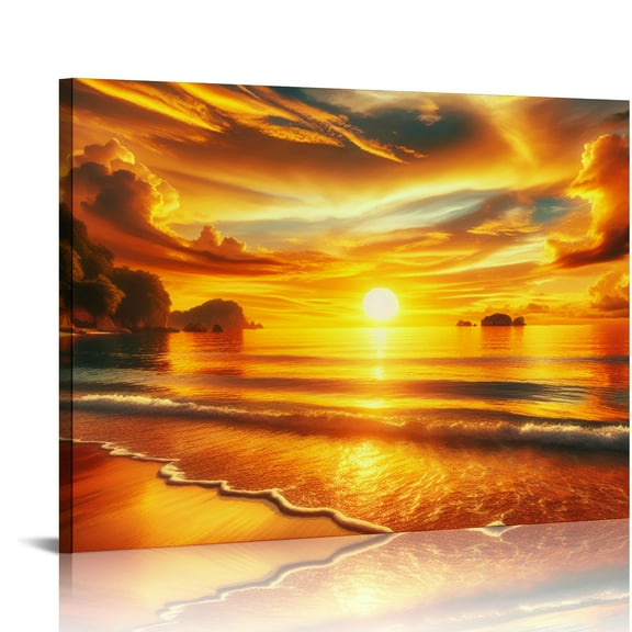 EastSmooth -S0150 Canvas Prints Wall Art Sunset Ocean Beach Pictures Photo for Living Room Bedroom Home Decorations Modern Stretched and Framed Seascape Waves Landscape Giclee Artwork