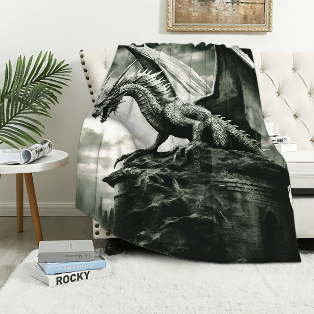 EastSmooth Silver Dragon Mink Plush Blanket Queen Size Signature