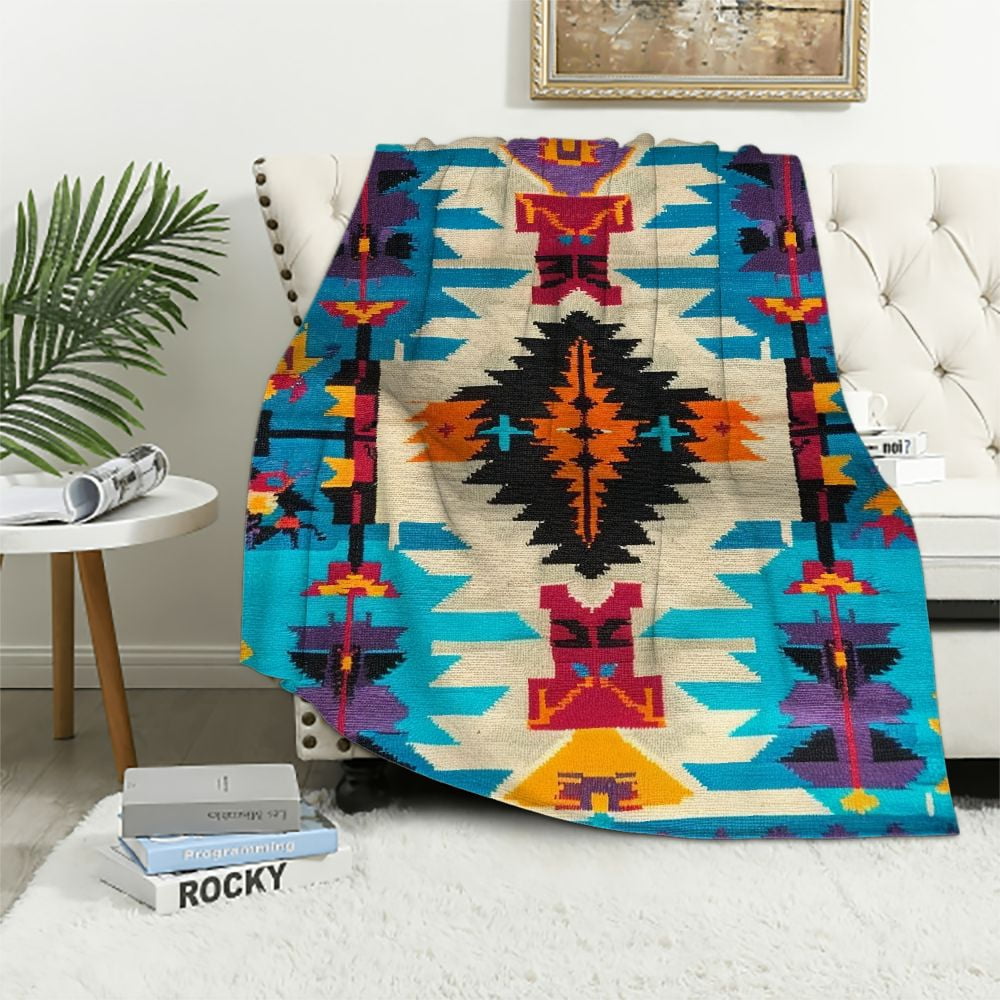 Turquoise Color Throws EastSmooth Southwest Design ( Print) Sherpa Lined Throw Turquoise Blue ...