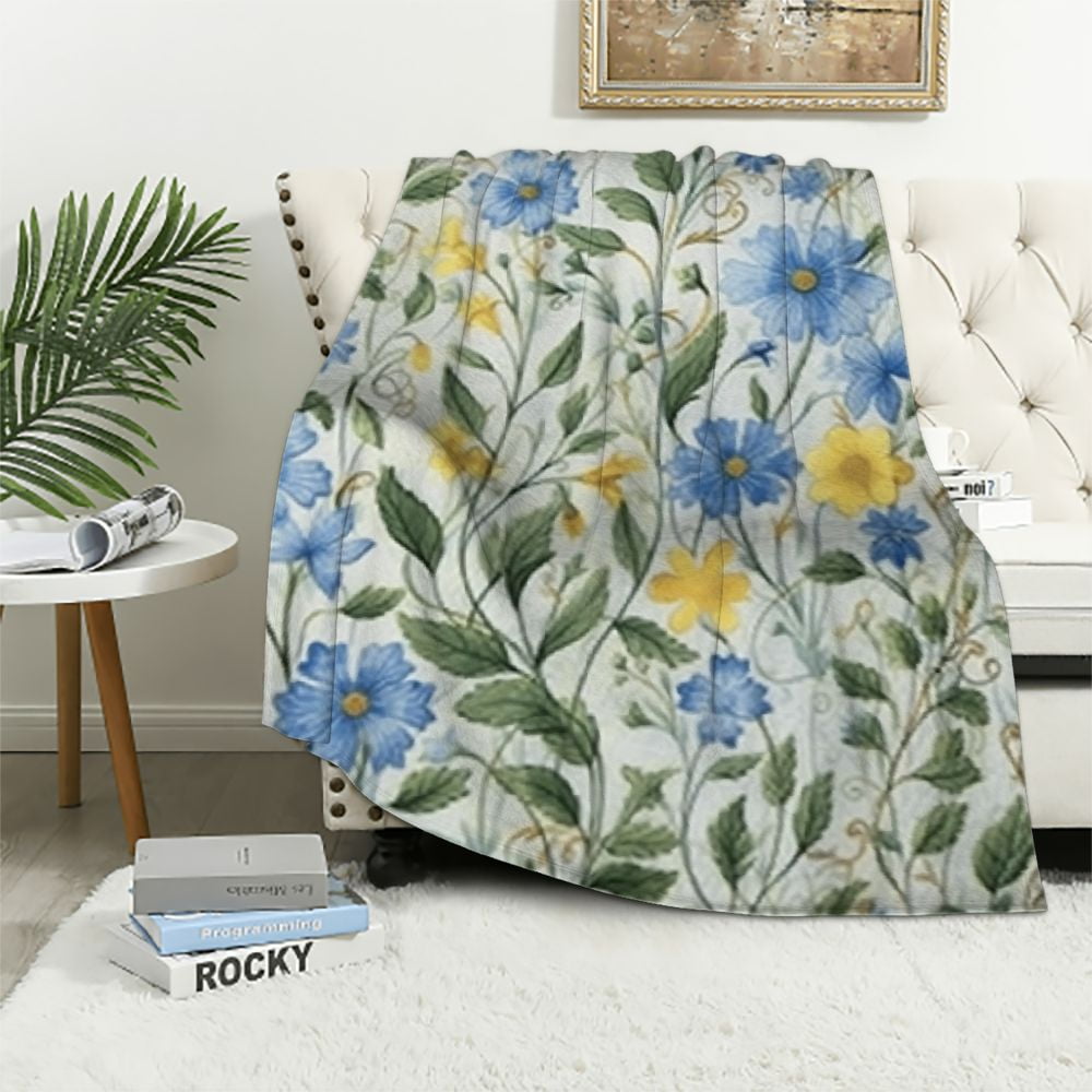 Yellow floral throw blanket hotsell