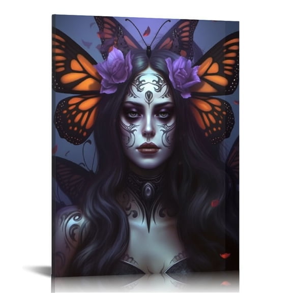 EastSmooth  Sugar Skull Girls With Butterfly Canvas Art Poster and Wall Art Picture Print Modern Family Bedroom Dia De Los Muertos Decor Posters For Bedroom Living Room Cafe