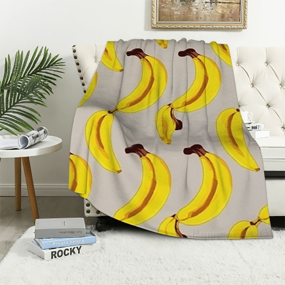 EastSmooth Summer Themed Throw Blanket Yellow Banana Fruit Decor, Soft