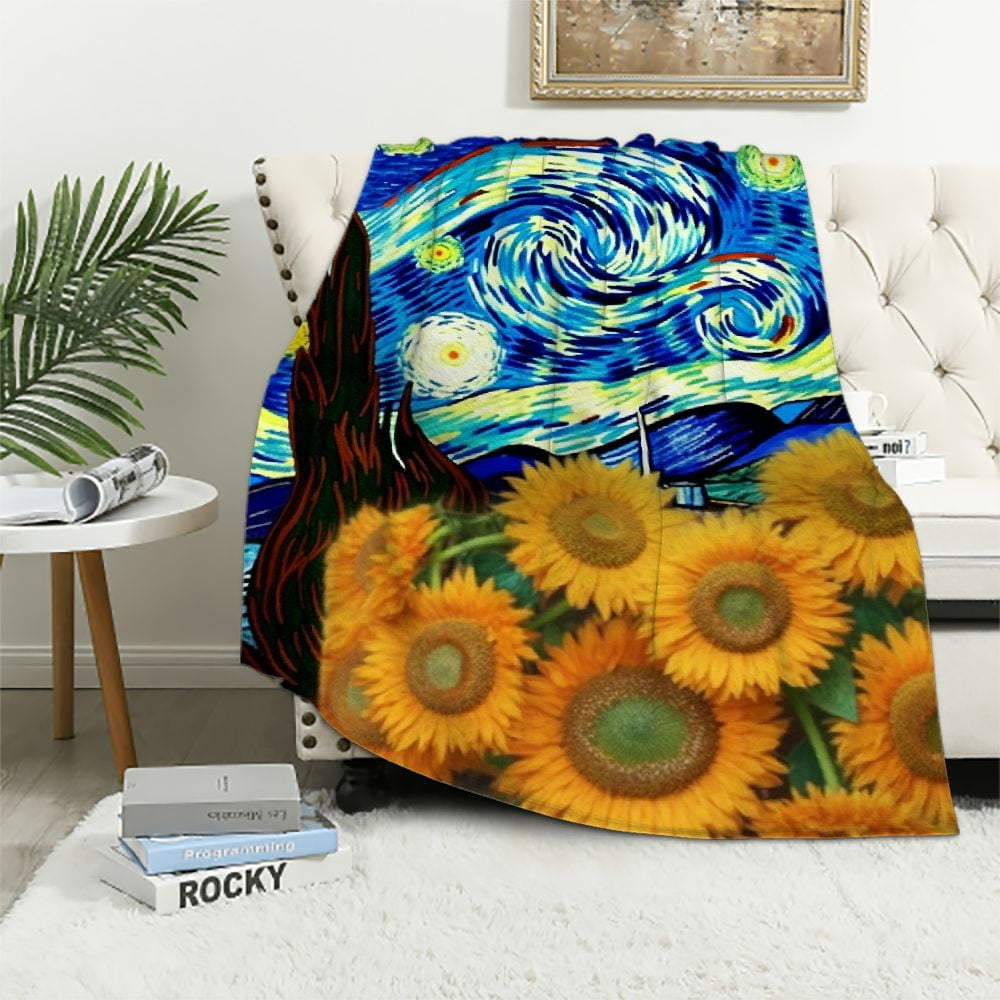 EastSmooth Sunflower Van Gogh Throw Blanket for Adults Kids Fall Blanket Starry Night Blanket Soft Cozy Warm Fuzzy Blanket for Couch Sofa Chair Bed Home Decoration Walmart