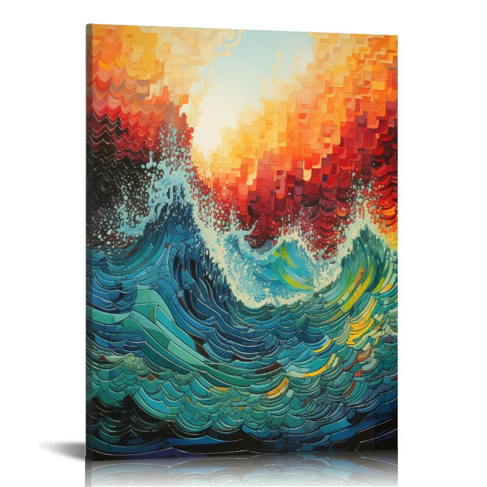 QCPP Sunrise Ocean Waves Canvas Wall Art For Living Room Bedroom Wall ...