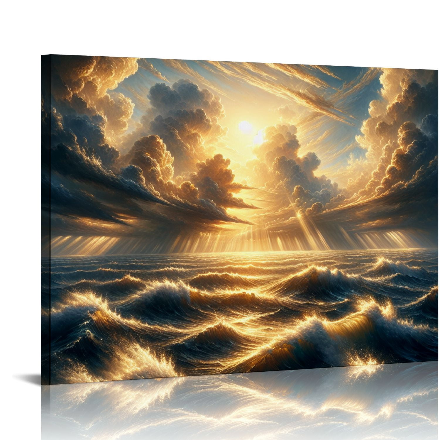 QCPP Sunset Ocean Canvas Wall Art - Ocean Waves Wall Decor Glow Sea ...