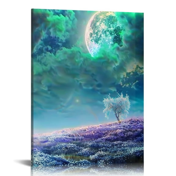 EastSmooth Tree Wall Art Purple and Blue Canvas Poster Fantasy Forest Landscape Artwork Northern Print Wall Decor for Living Room