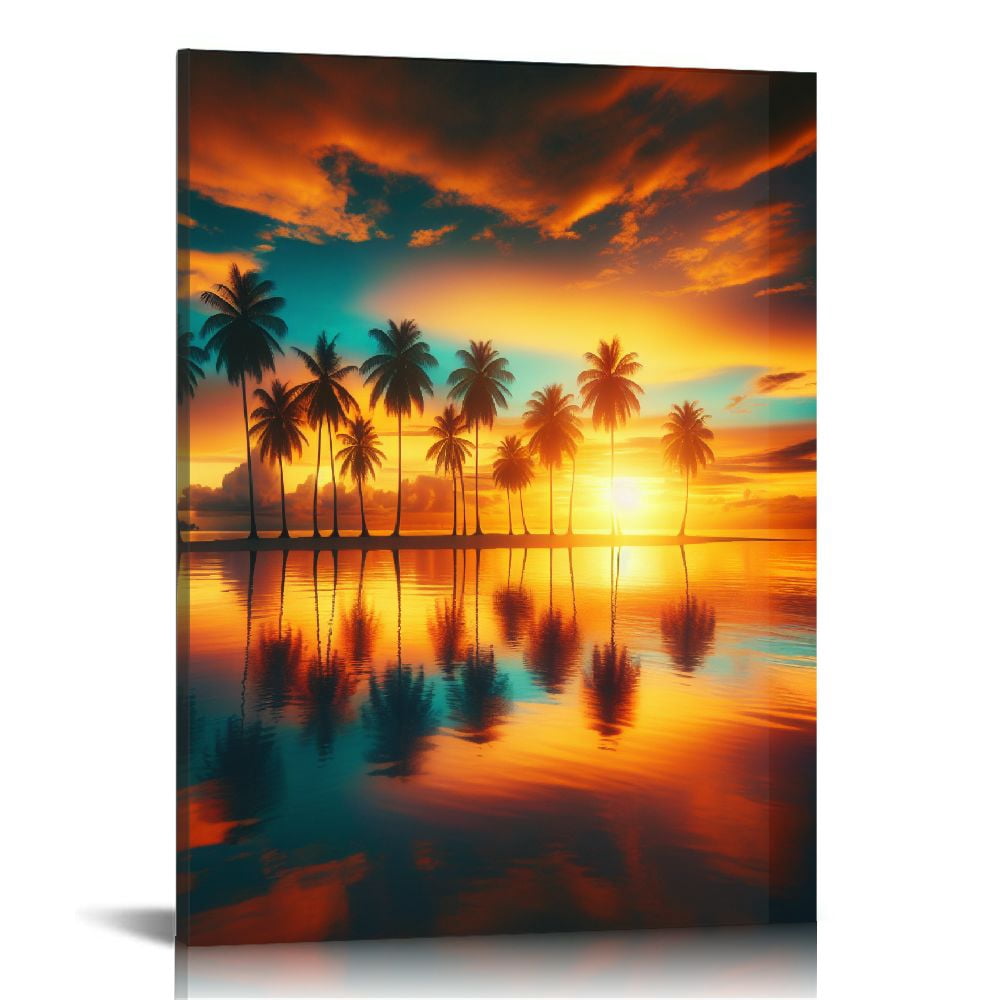 EastSmooth Tropical Beach Wall Art Canvas Sunset Palm Tree Ocean ...