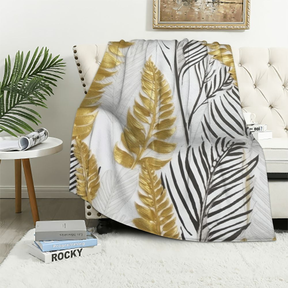 Neon Floral Tropical Hawaiian Palm Leaves Pattern Print Throw Blanket