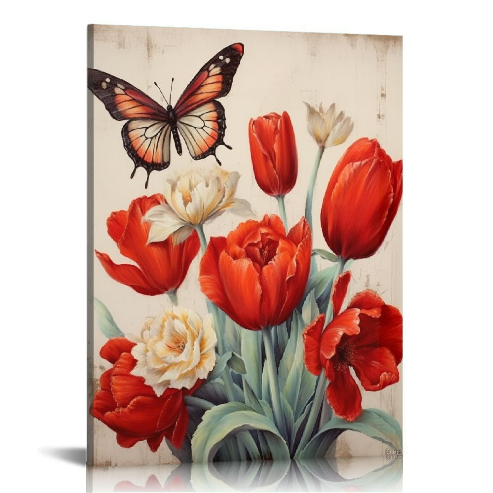 EastSmooth Tulip Flower Canvas Wall Art Red Floral Painting Print ...