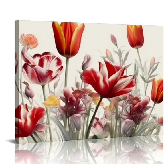 EastSmooth Tulip Flower Wall Art Canvas Flowers Wall Decor White Background on Tulip Abstract Floral Orange and Red Painting Modern Minimalism Artwork for Home Living Room Bedroom