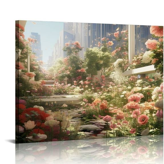 EastSmooth  Tuscany Town Canvas Wall Art Old Mediterranean Street with Flowers Wall Decor Italian Rural Village Canvas Prints Cityscape Pictures Artwork Stretched and Framed for Living Room Bedroom