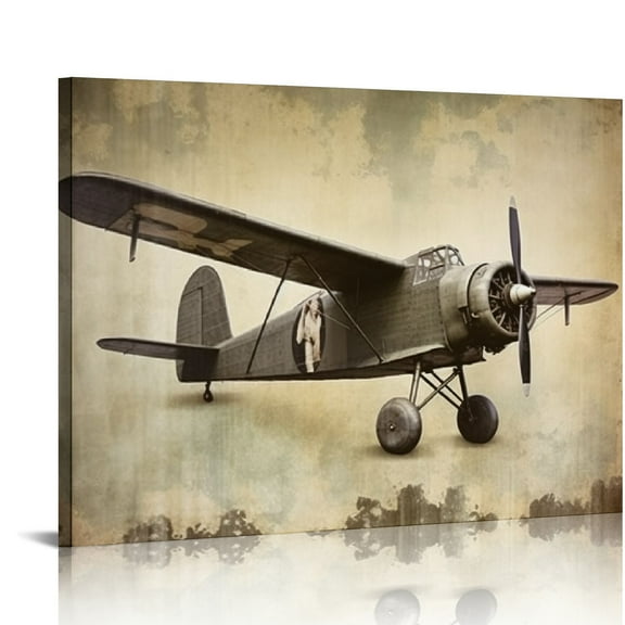 EastSmooth  Vintage Airplane Canvas Wall Art - Retro Aircraft Pictures Grey-tone Abstract Background Wall Decor Rustic Elegance Canvas Print Aesthetic Painting Artwork Home Office Decor